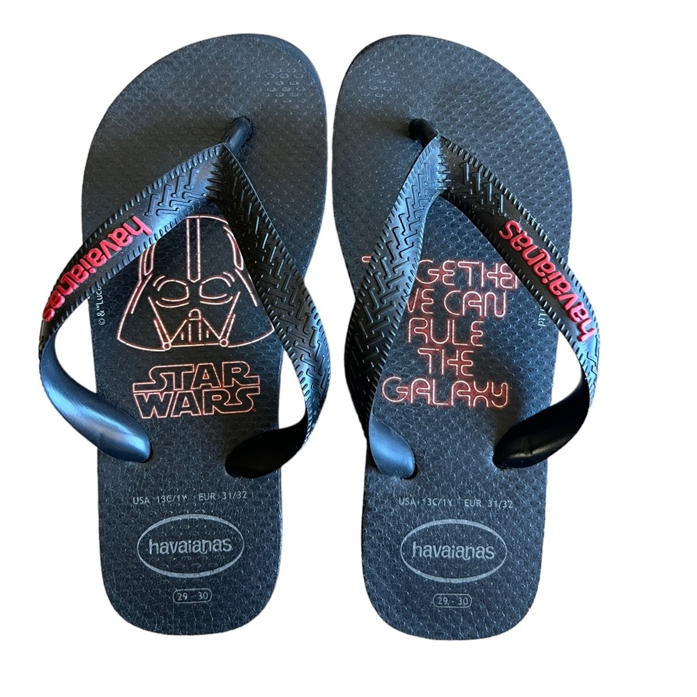 HAVAIANAS Kids Star Wars Flip Flops Darth Vader 13C/ 1Y Made In Brazil Black Red